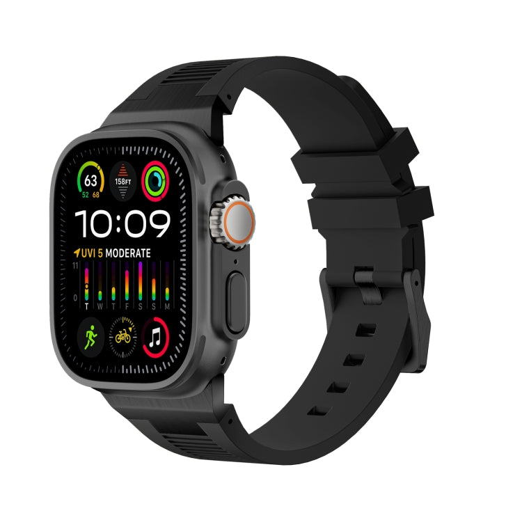 For Apple Watch Ultra 2 49mm Loners Liquid Silicone Watch Band(Black Black) by bashfashion