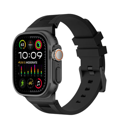 For Apple Watch Ultra 2 49mm Loners Liquid Silicone Watch Band(Black Black) by bashfashion