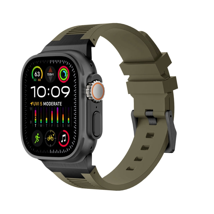For Apple Watch Ultra 2 49mm Loners Liquid Silicone Watch Band(Black Green) by bashfashion