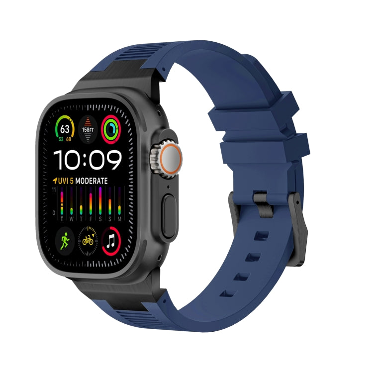 For Apple Watch Ultra 2 49mm Loners Liquid Silicone Watch Band(Black Midnight Blue) by bashfashion