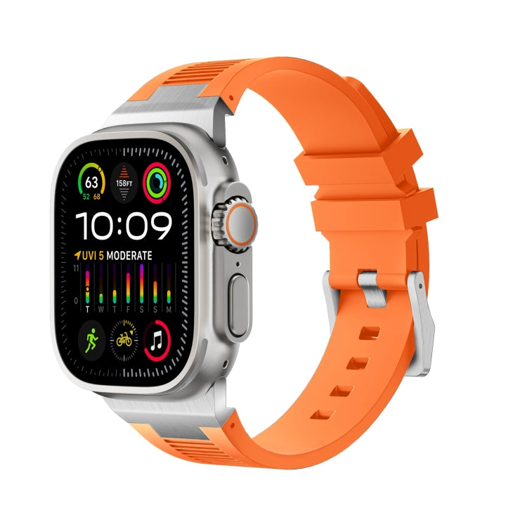 For Apple Watch Ultra 2 49mm Loners Liquid Silicone Watch Band(Sliver Orange) by bashfashion