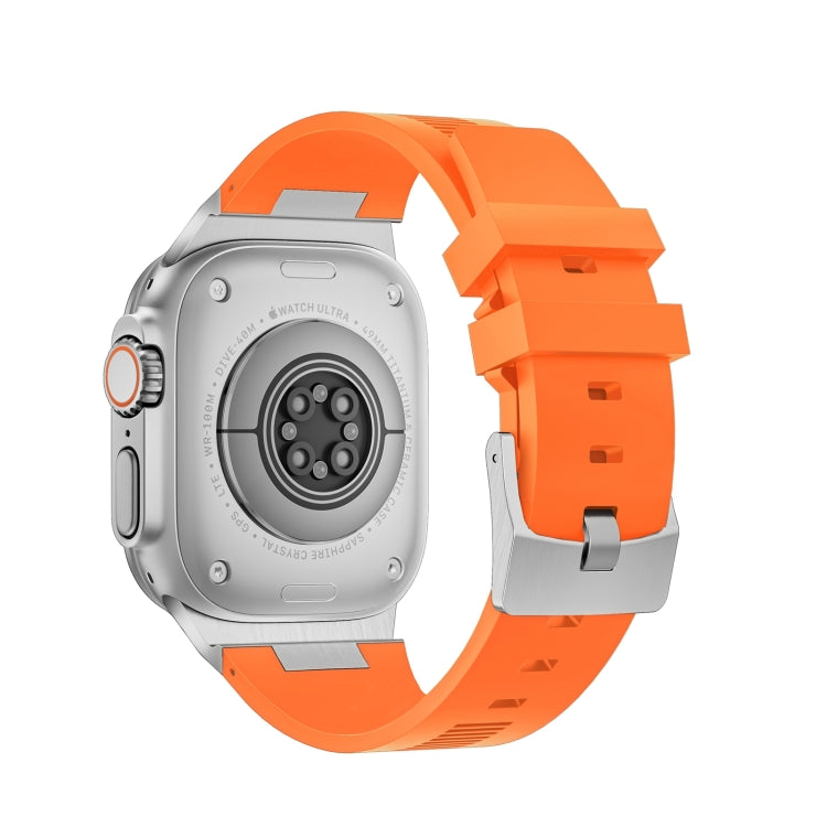 For Apple Watch Ultra 2 49mm Loners Liquid Silicone Watch Band(Sliver Orange) by bashfashion