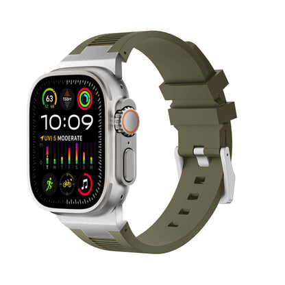 For Apple Watch Ultra 2 49mm Loners Liquid Silicone Watch Band(Silver Green) by bashfashion