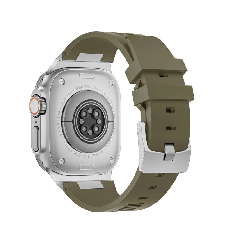 For Apple Watch Ultra 2 49mm Loners Liquid Silicone Watch Band(Silver Green) by bashfashion