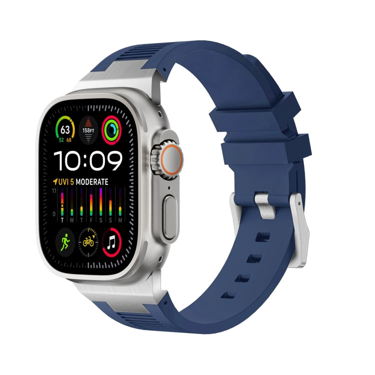 For Apple Watch Ultra 2 49mm Loners Liquid Silicone Watch Band(Silver Midnight Blue) by bashfashion