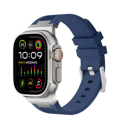 For Apple Watch Ultra 2 49mm Loners Liquid Silicone Watch Band(Silver Midnight Blue) by bashfashion