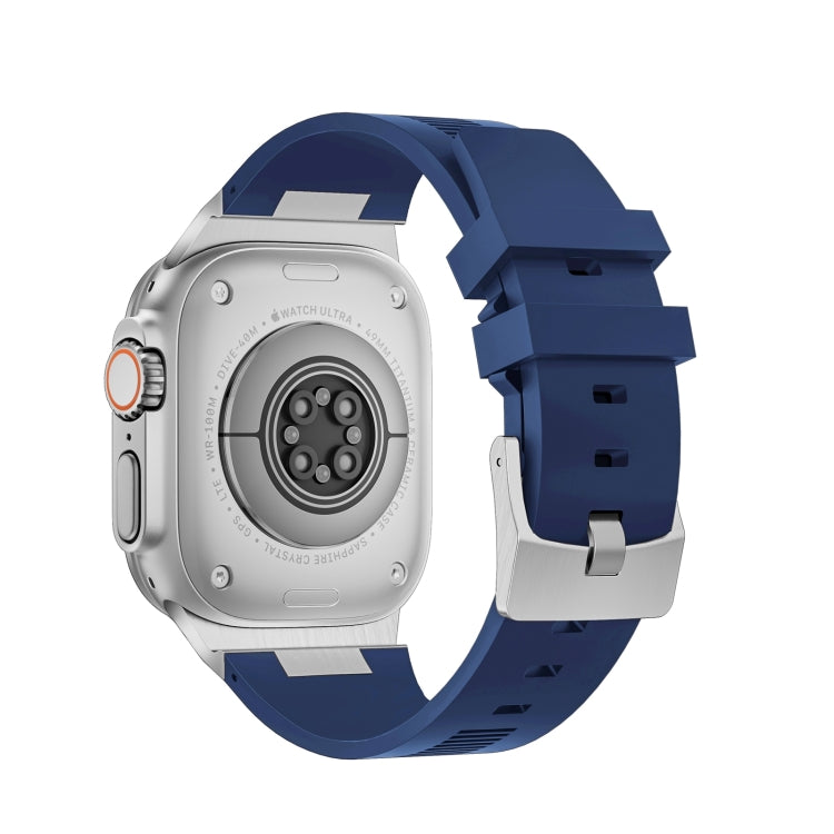 For Apple Watch Ultra 2 49mm Loners Liquid Silicone Watch Band(Silver Midnight Blue) by bashfashion