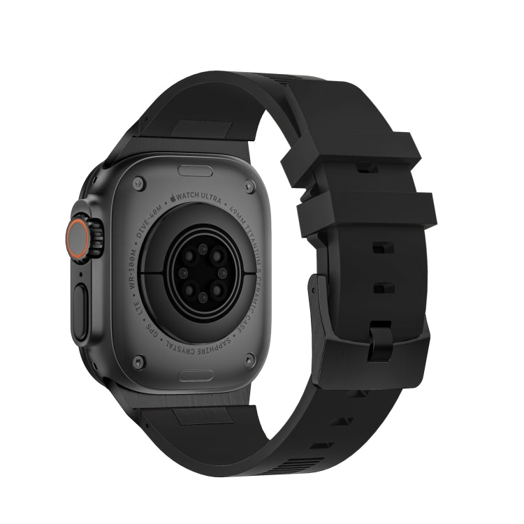 For Apple Watch Ultra 49mm Loners Liquid Silicone Watch Band(Black Black) by bashfashion