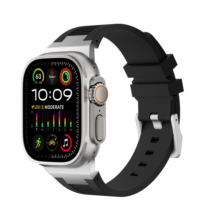 For Apple Watch Ultra 49mm Loners Liquid Silicone Watch Band(Silver Black) by bashfashion