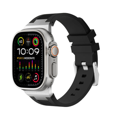 For Apple Watch Ultra 49mm Loners Liquid Silicone Watch Band(Silver Black) by bashfashion
