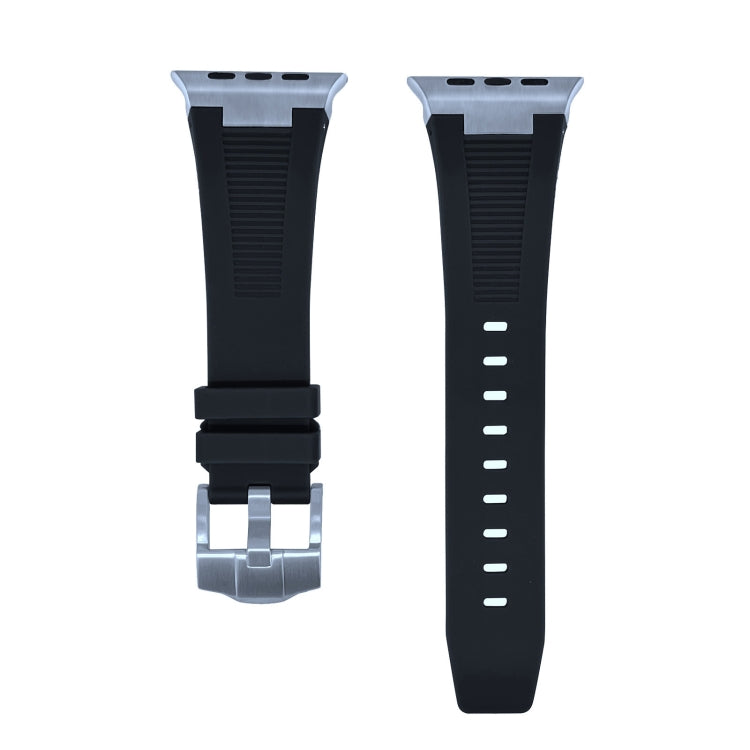 For Apple Watch Ultra 49mm Loners Liquid Silicone Watch Band(Silver Black) by bashfashion