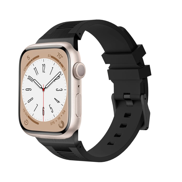 For Apple Watch Series 8 45mm Loners Liquid Silicone Watch Band(Black Black) by bashfashion