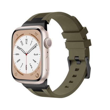 For Apple Watch Series 8 45mm Loners Liquid Silicone Watch Band(Black Green) by bashfashion