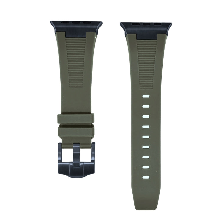 For Apple Watch Series 8 45mm Loners Liquid Silicone Watch Band(Black Green) by bashfashion
