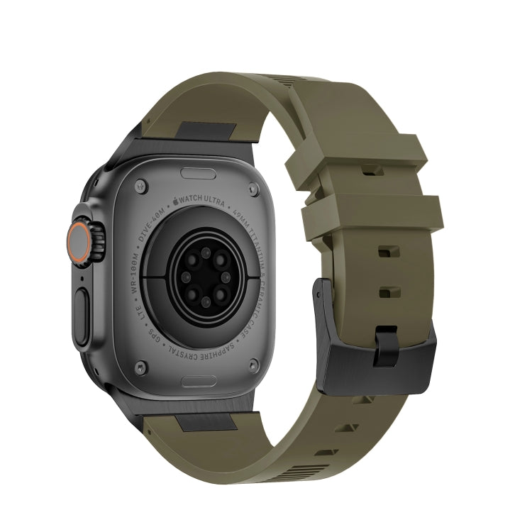 For Apple Watch Series 8 45mm Loners Liquid Silicone Watch Band(Black Green) by bashfashion