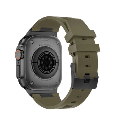 For Apple Watch Series 8 45mm Loners Liquid Silicone Watch Band(Black Green) by bashfashion