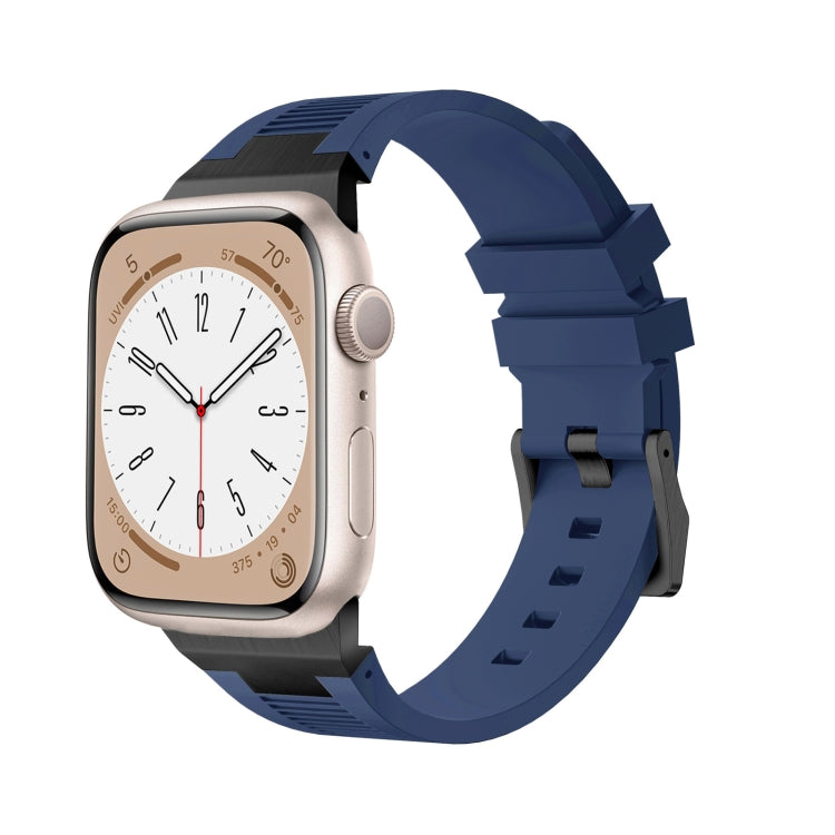 For Apple Watch Series 8 45mm Loners Liquid Silicone Watch Band(Black Midnight Blue) by bashfashion