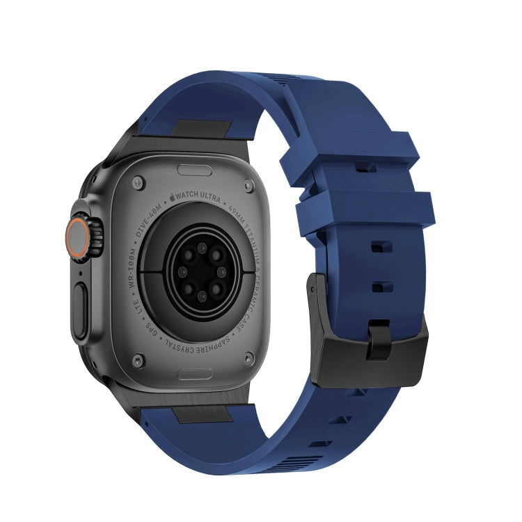 For Apple Watch Series 8 45mm Loners Liquid Silicone Watch Band(Black Midnight Blue) by bashfashion