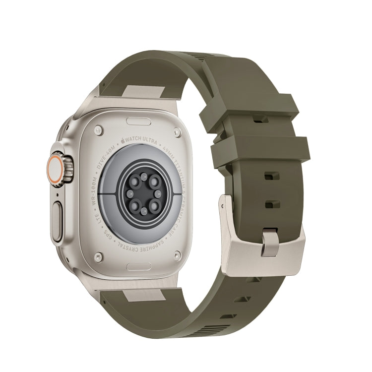 For Apple Watch Series 8 45mm Loners Liquid Silicone Watch Band(Titanium Green) by bashfashion