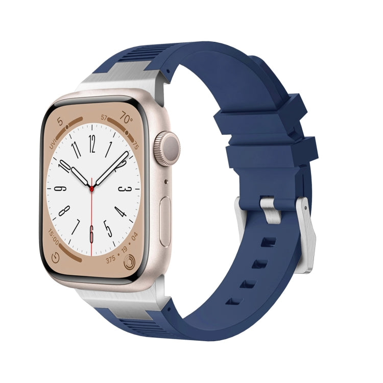 For Apple Watch Series 8 45mm Loners Liquid Silicone Watch Band(Silver Midnight Blue) by bashfashion