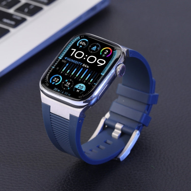 For Apple Watch Ultra 49mm Loners Liquid Silicone Watch Band(Silver Black) by bashfashion