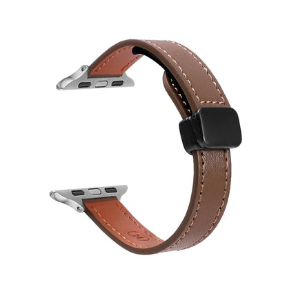 For Apple Watch Ultra 2 49mm Slim Magnetic Buckle Genuine Leather Watch Band(Plain Coffee) by bashfashion