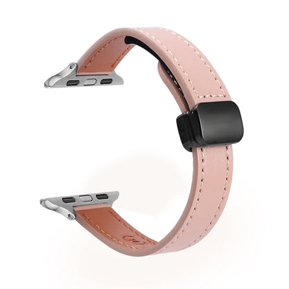 For Apple Watch SE 2022 40mm Slim Magnetic Buckle Genuine Leather Watch Band(Plain Pink) by bashfashion