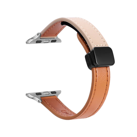 For Apple Watch SE 40mm Slim Magnetic Buckle Genuine Leather Watch Band(Plain Orange Apricot) by bashfashion