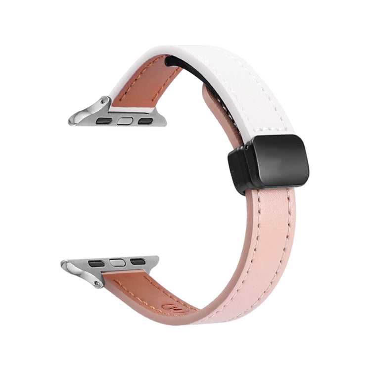 For Apple Watch SE 40mm Slim Magnetic Buckle Genuine Leather Watch Band(Plain Beige Pink) by bashfashion