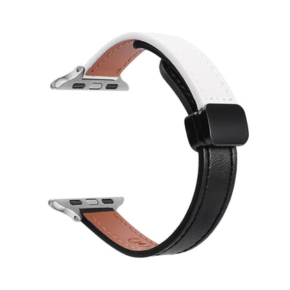For Apple Watch Series 6 40mm Slim Magnetic Buckle Genuine Leather Watch Band(Plain Black Beige) by bashfashion