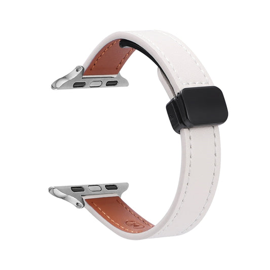 For Apple Watch Series 6 44mm Slim Magnetic Buckle Genuine Leather Watch Band(Plain Beige) by bashfashion