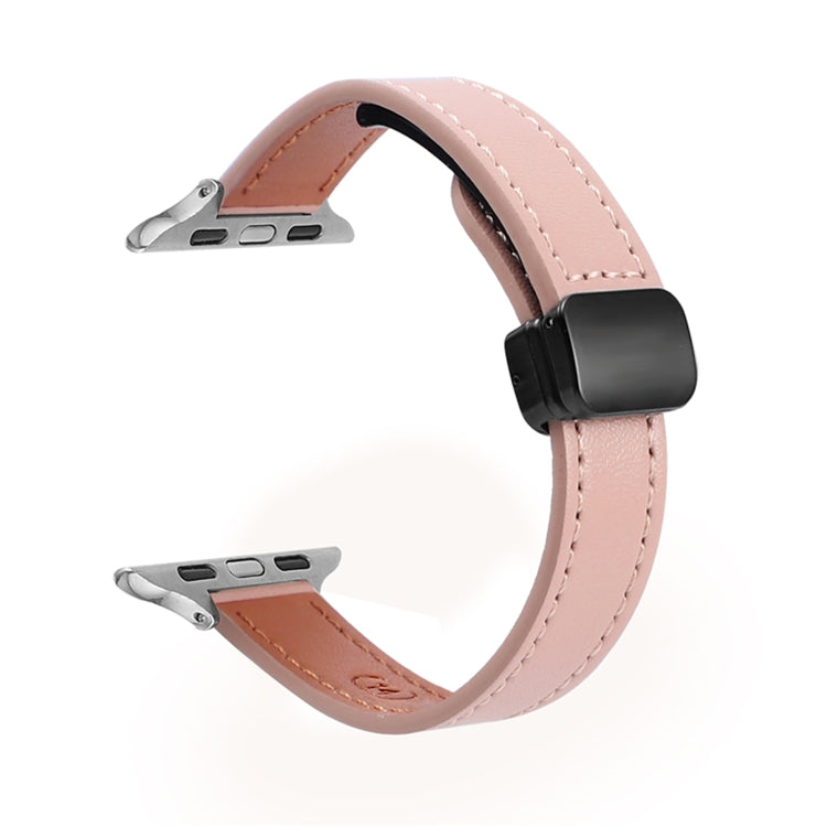 For Apple Watch Series 5 40mm Slim Magnetic Buckle Genuine Leather Watch Band(Plain Pink) by bashfashion