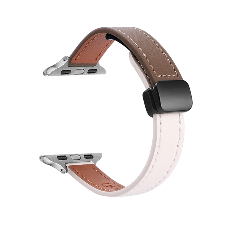 For Apple Watch Series 5 40mm Slim Magnetic Buckle Genuine Leather Watch Band(Plain Beige Coffee) by bashfashion