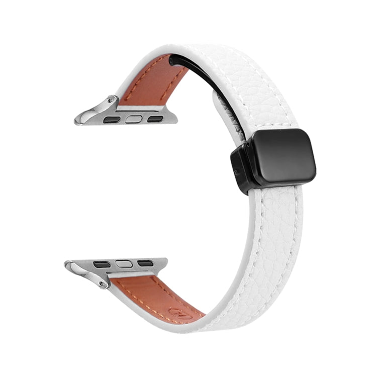 For Apple Watch Series 5 40mm Slim Magnetic Buckle Genuine Leather Watch Band(Litchi Beige) by bashfashion