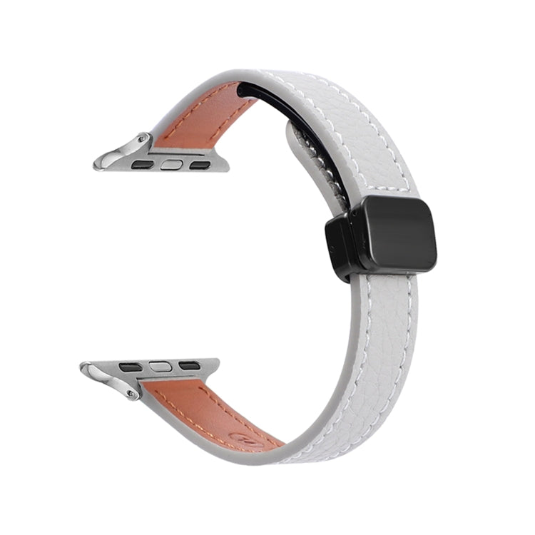 For Apple Watch Series 4 40mm Slim Magnetic Buckle Genuine Leather Watch Band(Litchi Grey) by bashfashion