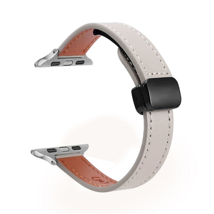 For Apple Watch Series 3 38mm Slim Magnetic Buckle Genuine Leather Watch Band(Plain Grey) by bashfashion