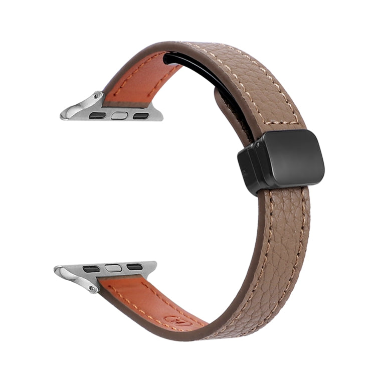 For Apple Watch Series 2 38mm Slim Magnetic Buckle Genuine Leather Watch Band(Litchi Coffee) by bashfashion