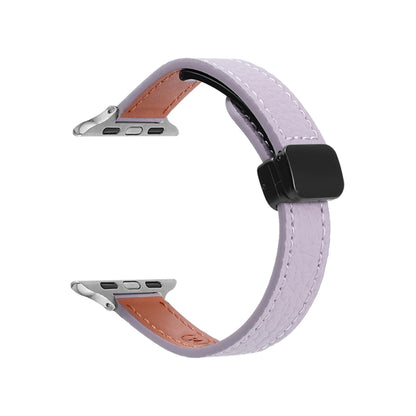 For Apple Watch 38mm Slim Magnetic Buckle Genuine Leather Watch Band(Litchi Lavender) by bashfashion