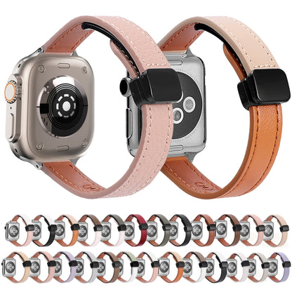 For Apple Watch Series 7 45mm Slim Magnetic Buckle Genuine Leather Watch Band(Plain Coffee) by bashfashion