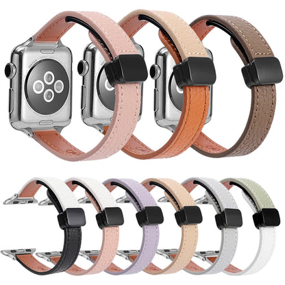For Apple Watch Series 2 38mm Slim Magnetic Buckle Genuine Leather Watch Band(Plain Wine Red) by bashfashion