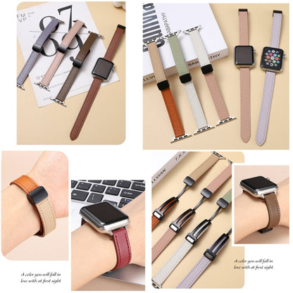 For Apple Watch Series 7 45mm Slim Magnetic Buckle Genuine Leather Watch Band(Plain Coffee) by bashfashion