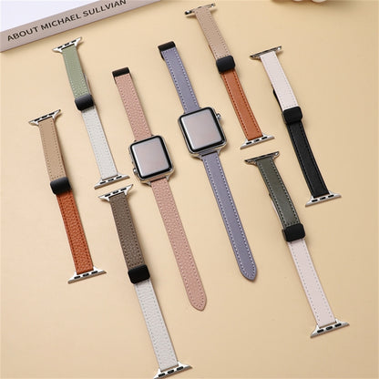 For Apple Watch Series 7 45mm Slim Magnetic Buckle Genuine Leather Watch Band(Plain Coffee) by bashfashion