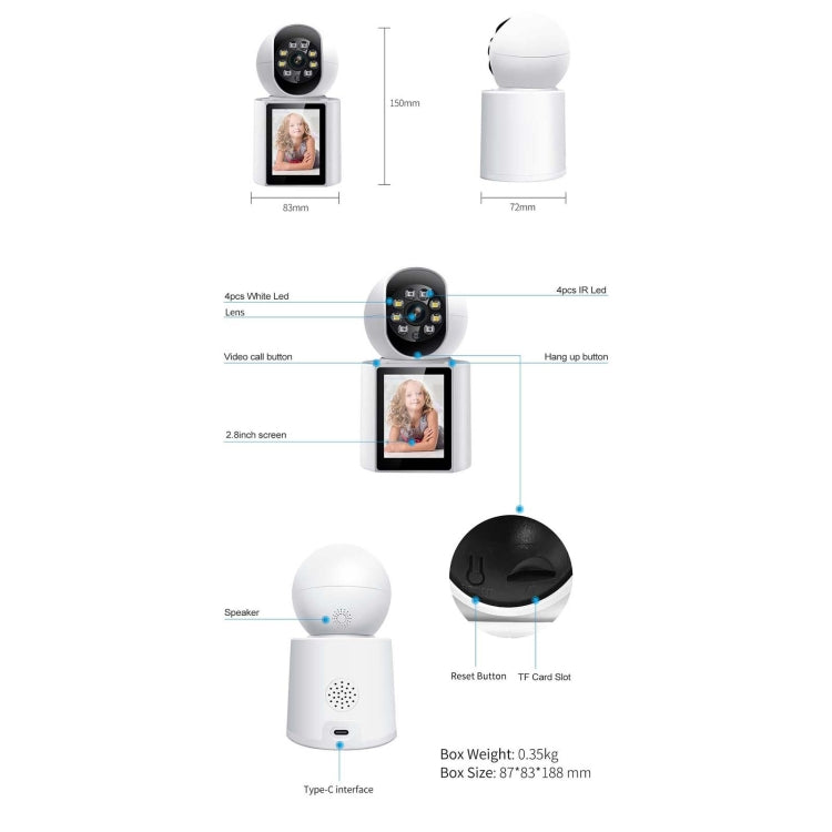 ESCAM QF104 One Click Video Call 3MP Indoor Humanoid Detection Audible Alarm Color Night Version Smart WiFi Camera, AU Plug by ESCAM