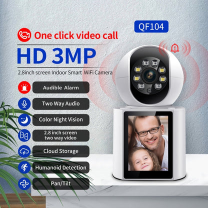 ESCAM QF104 One Click Video Call 3MP Indoor Humanoid Detection Audible Alarm Color Night Version Smart WiFi Camera, UK Plug by ESCAM