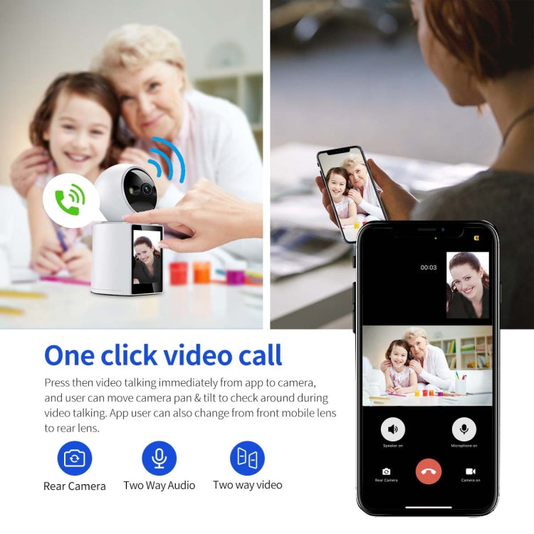 ESCAM QF104 One Click Video Call 3MP Indoor Humanoid Detection Audible Alarm Color Night Version Smart WiFi Camera, US Plug by ESCAM