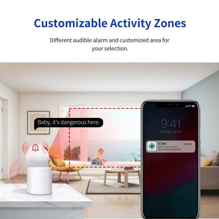 ESCAM QF104 One Click Video Call 3MP Indoor Humanoid Detection Audible Alarm Color Night Version Smart WiFi Camera, US Plug by ESCAM