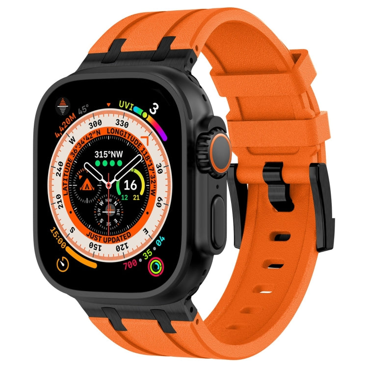 For Apple Watch Ultra 2 49mm Stone Grain Liquid Silicone Watch Band(Black Orange) by bashfashion