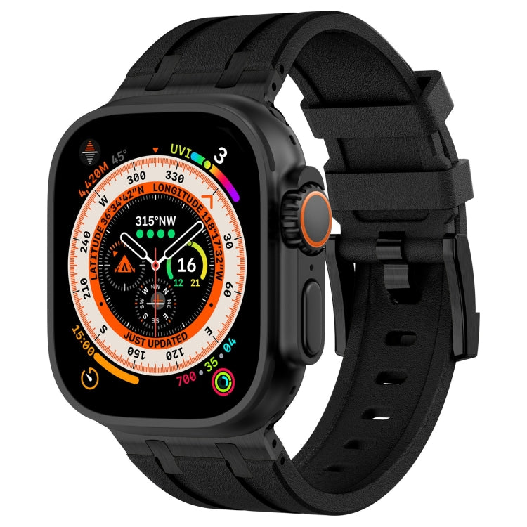 For Apple Watch Ultra 2 49mm Stone Grain Liquid Silicone Watch Band(Black Black) by bashfashion