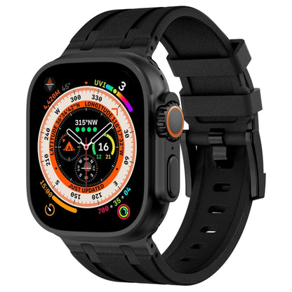 For Apple Watch Ultra 2 49mm Stone Grain Liquid Silicone Watch Band(Black Black) by bashfashion