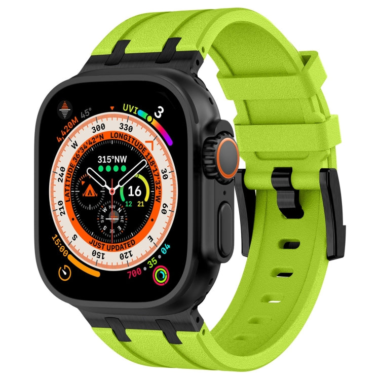 For Apple Watch Ultra 2 49mm Stone Grain Liquid Silicone Watch Band(Black Green) by bashfashion